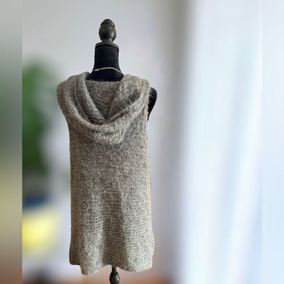 Eileen Fisher Suri alpaca silk mesh hooded Vest Cardigan Duster Size L - Picture 14 of 15